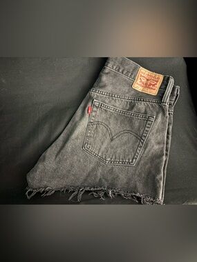 Levi's Black Straight Denim Shorts with Frayed Hem